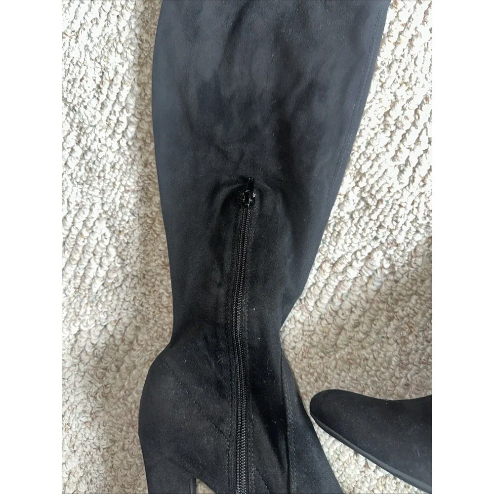 Womens Unisa Black Faux Suede Over-The-Knee Boots Side Zipper & Drawstring 8.5